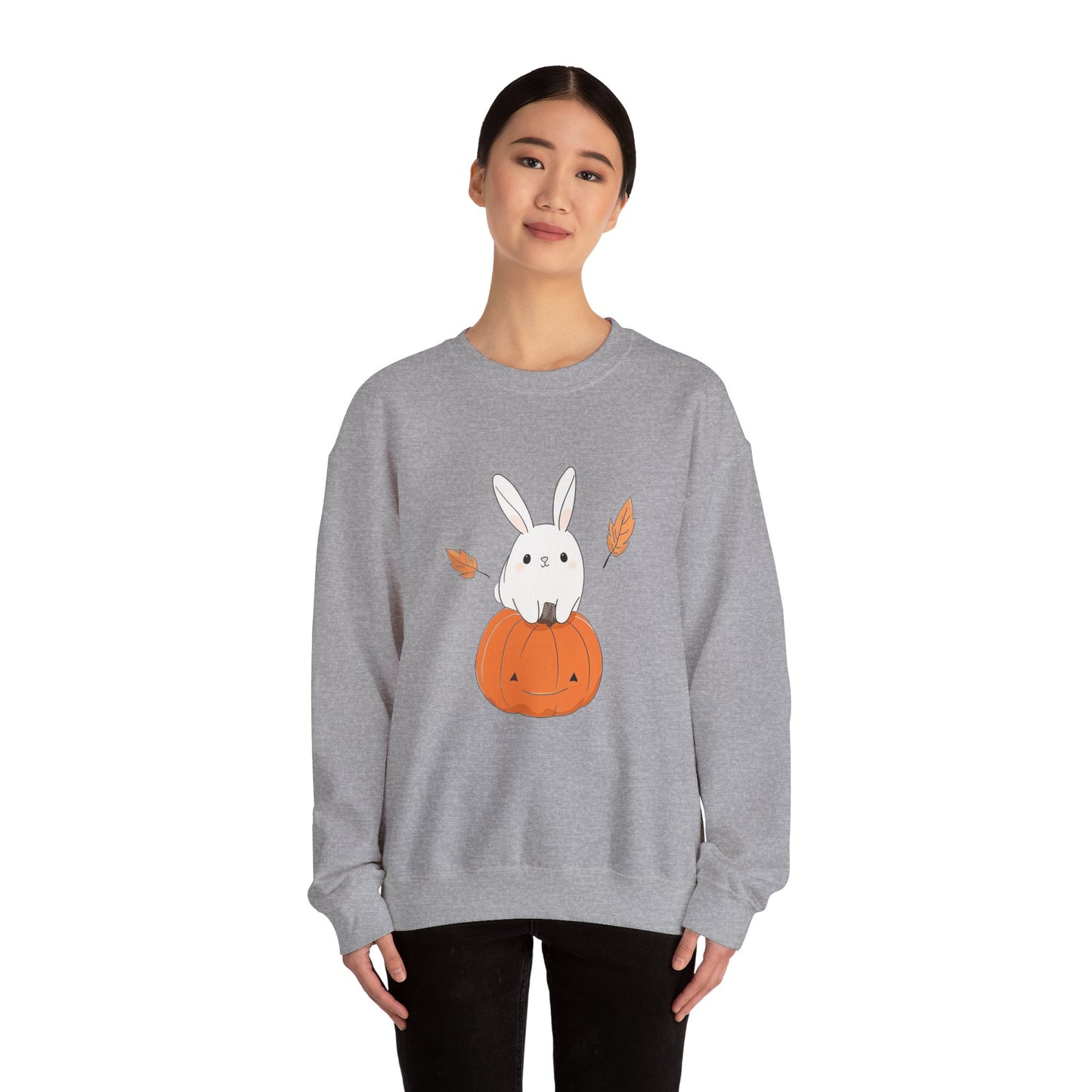 Cute Bunny and Pumpkin Crewneck Sweatshirt - Fall Unisex Pullover