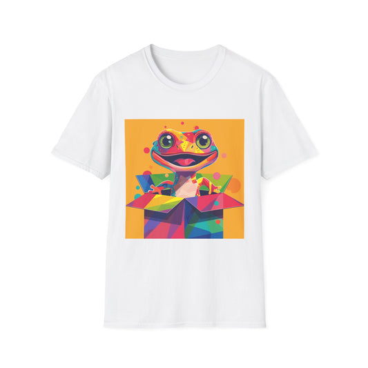 Colorful Surprise Boxlizard T-Shirt — Vibrant Pop Art Lizard in Gift Box Graphic Tee