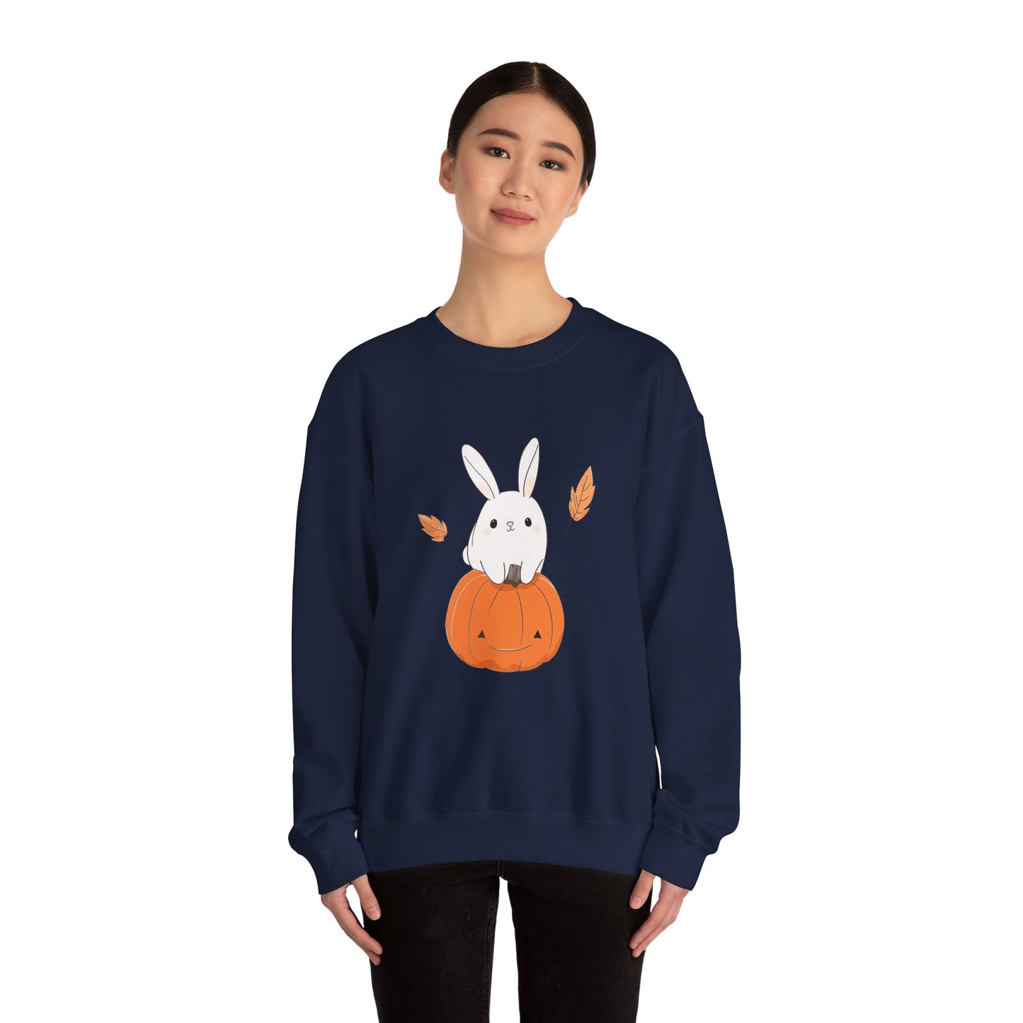 Cute Bunny and Pumpkin Crewneck Sweatshirt - Fall Unisex Pullover