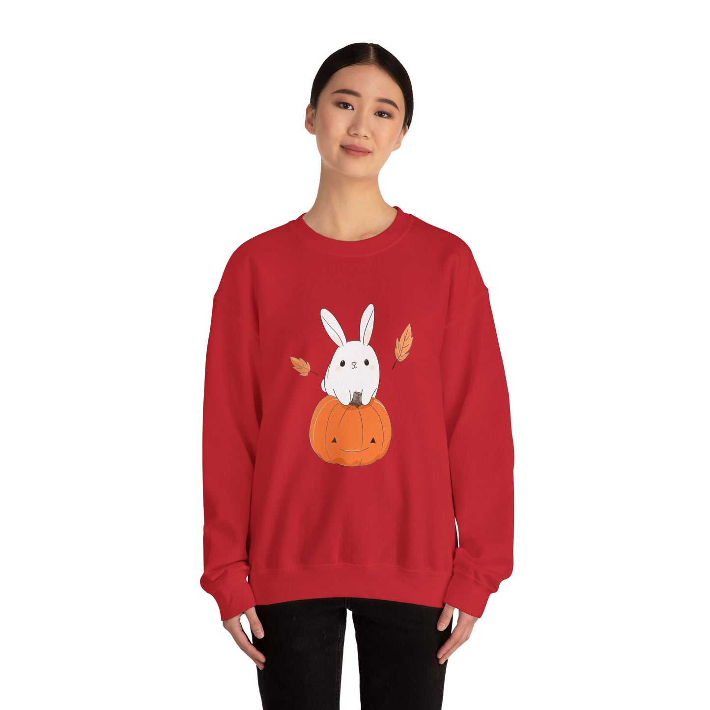 Cute Bunny and Pumpkin Crewneck Sweatshirt - Fall Unisex Pullover