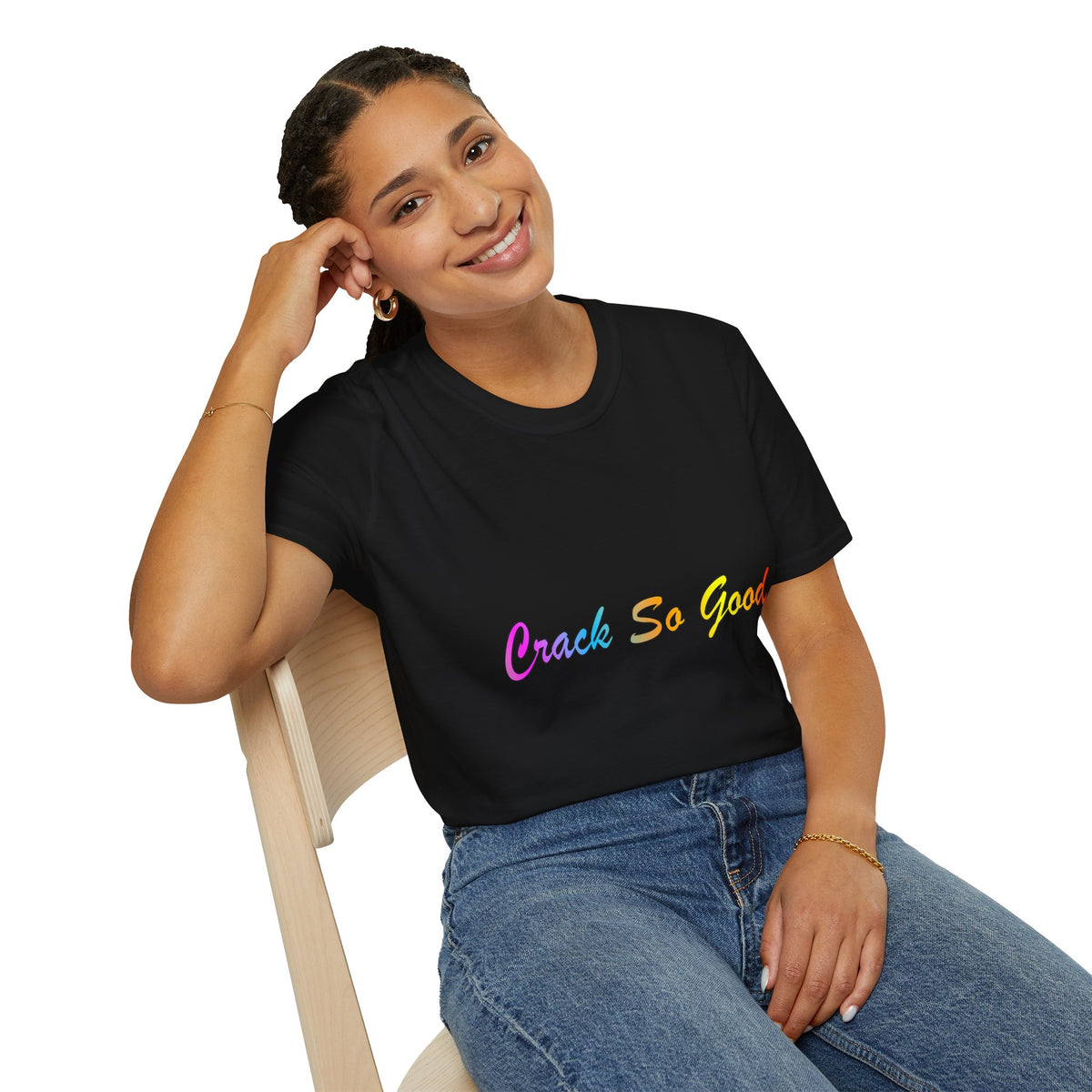 T-Shirt — "Crack So Good" Rainbow Script Tee —