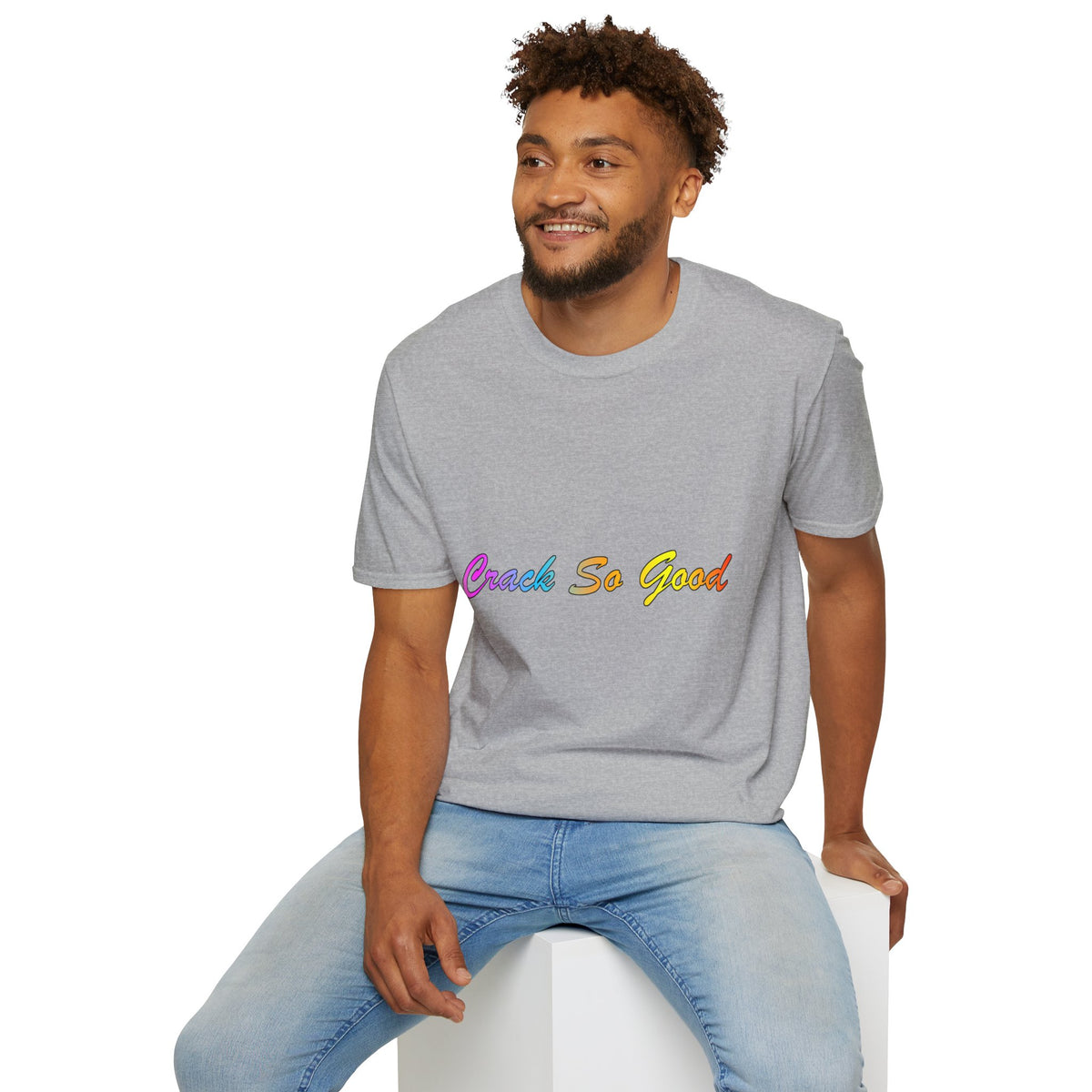 T-Shirt — "Crack So Good" Rainbow Script Tee —