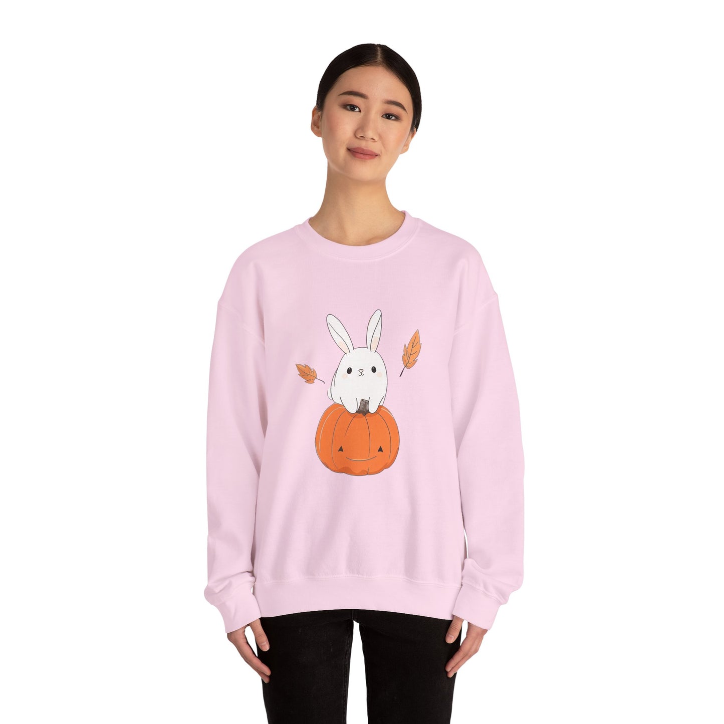 Cute Bunny and Pumpkin Crewneck Sweatshirt - Fall Unisex Pullover