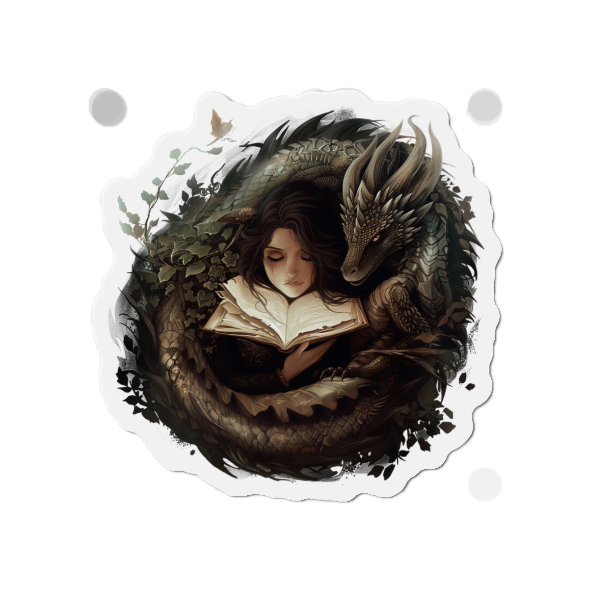 Dragon & Book Die-Cut Magnet — Cozy Fantasy Reading Art