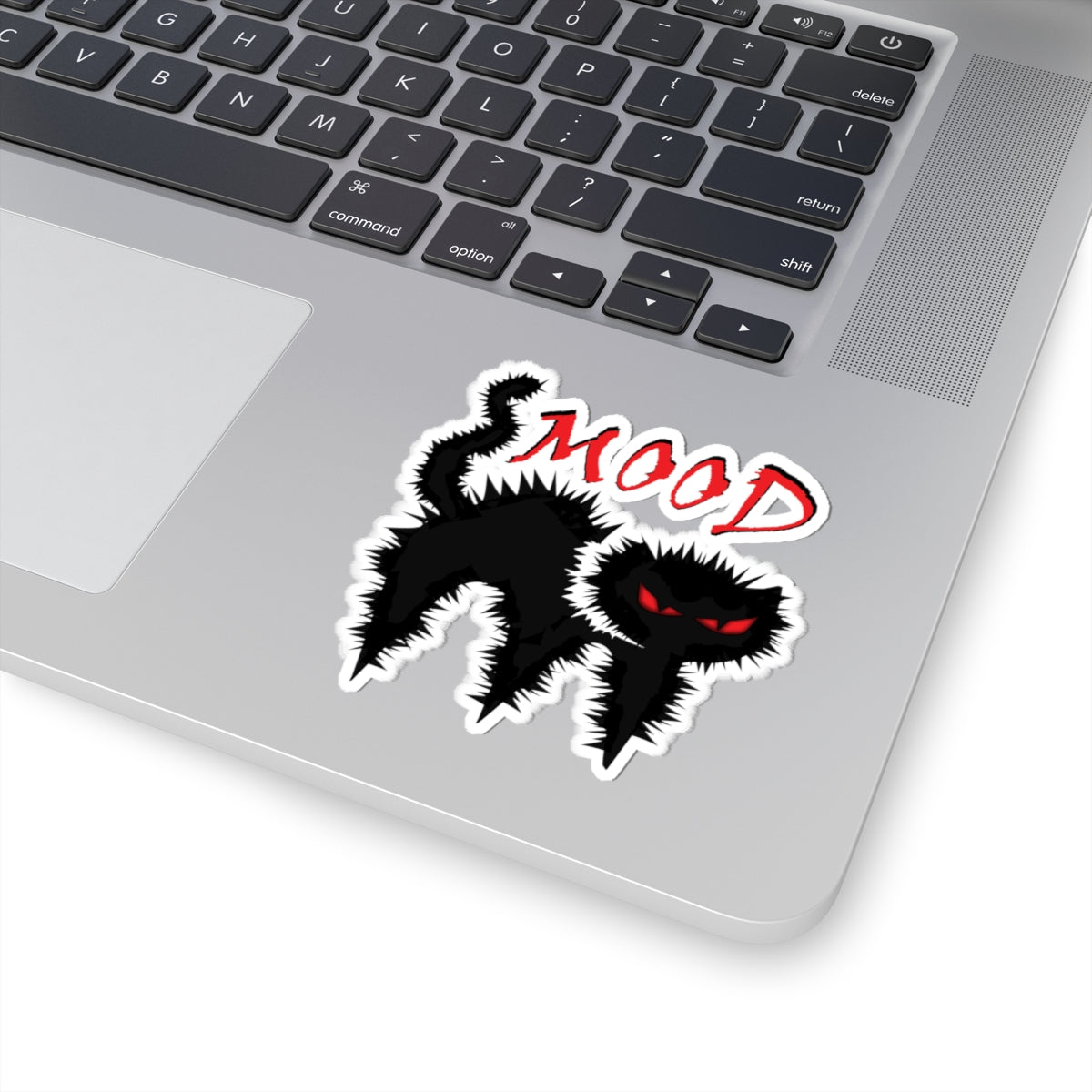 Angry Black Cat "Mood" Kiss-Cut Sticker — Spooky Laptop Decal