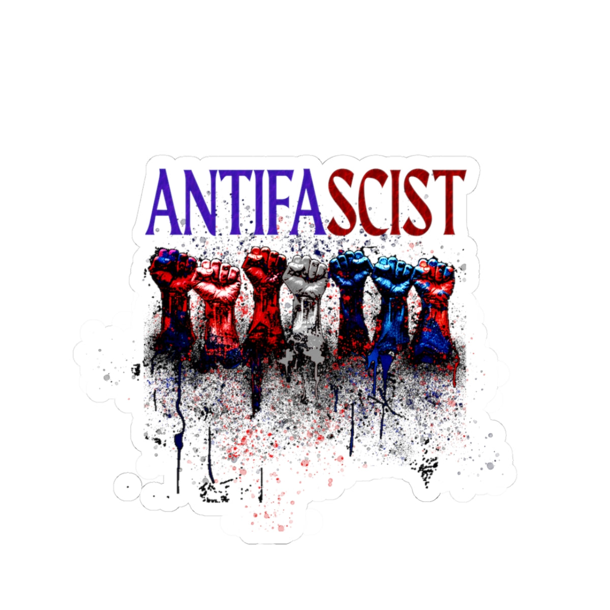 Antifascist Raised Fists Kiss-Cut Sticker — Patriotic Red, White & Blue Protest Decal