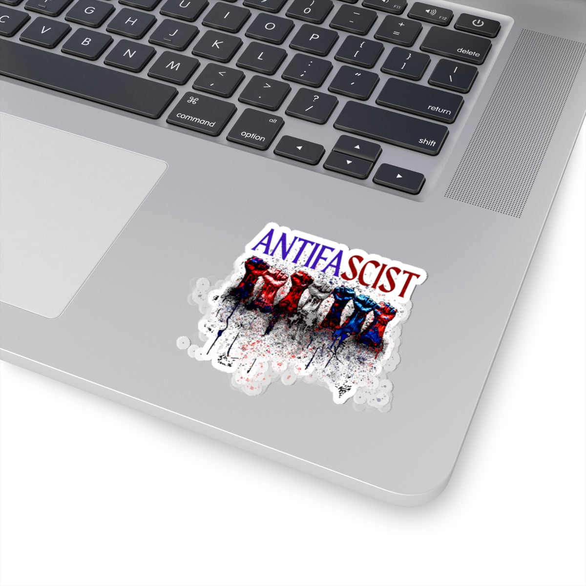 Antifascist Raised Fists Kiss-Cut Sticker — Patriotic Red, White & Blue Protest Decal
