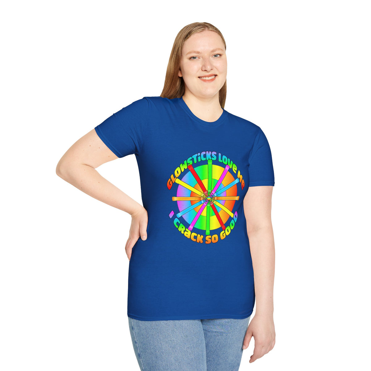 Colorful Wheel of Glowsticks T-Shirt — 'Glowsticks Love Me I Crack So Good'