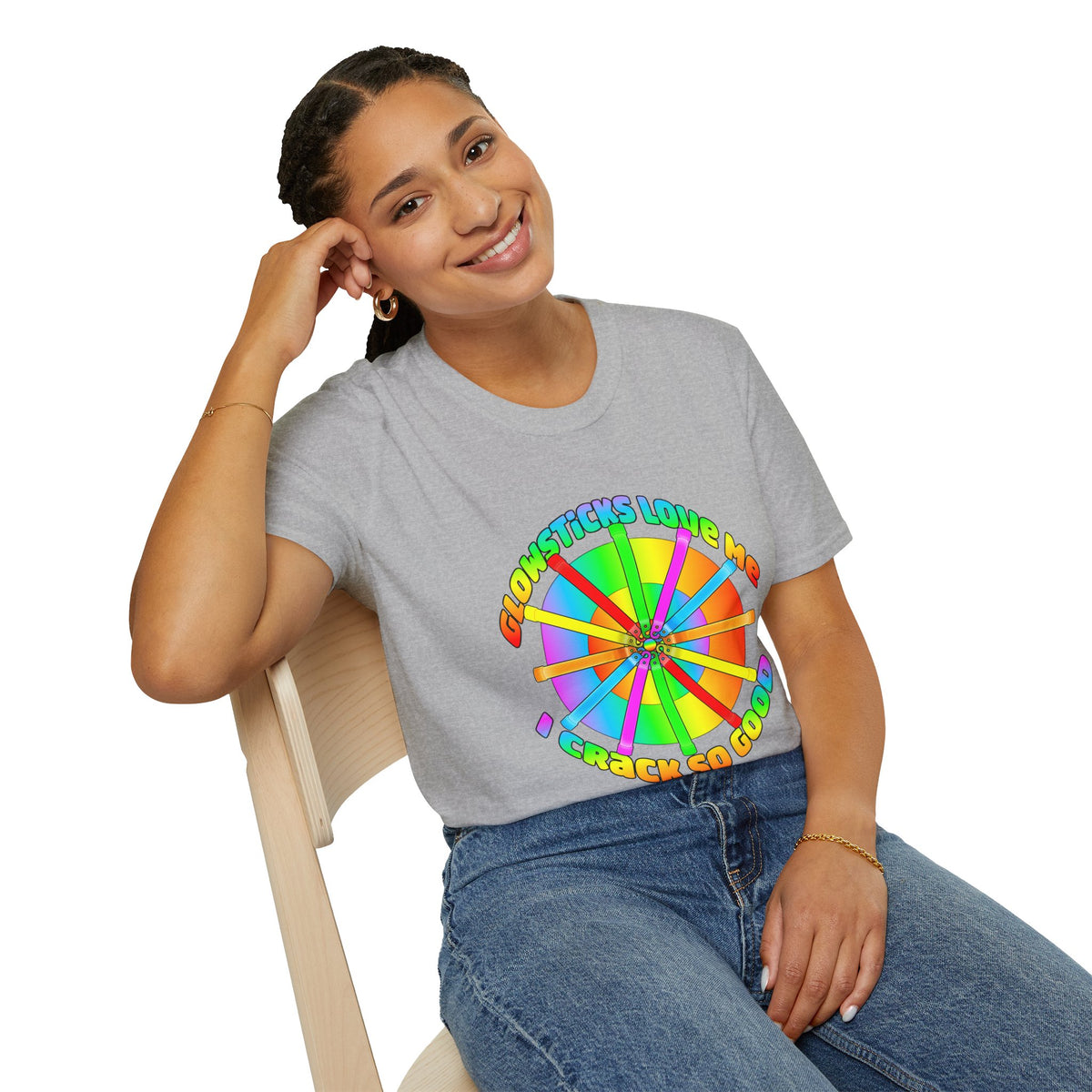 Colorful Wheel of Glowsticks T-Shirt — 'Glowsticks Love Me I Crack So Good'