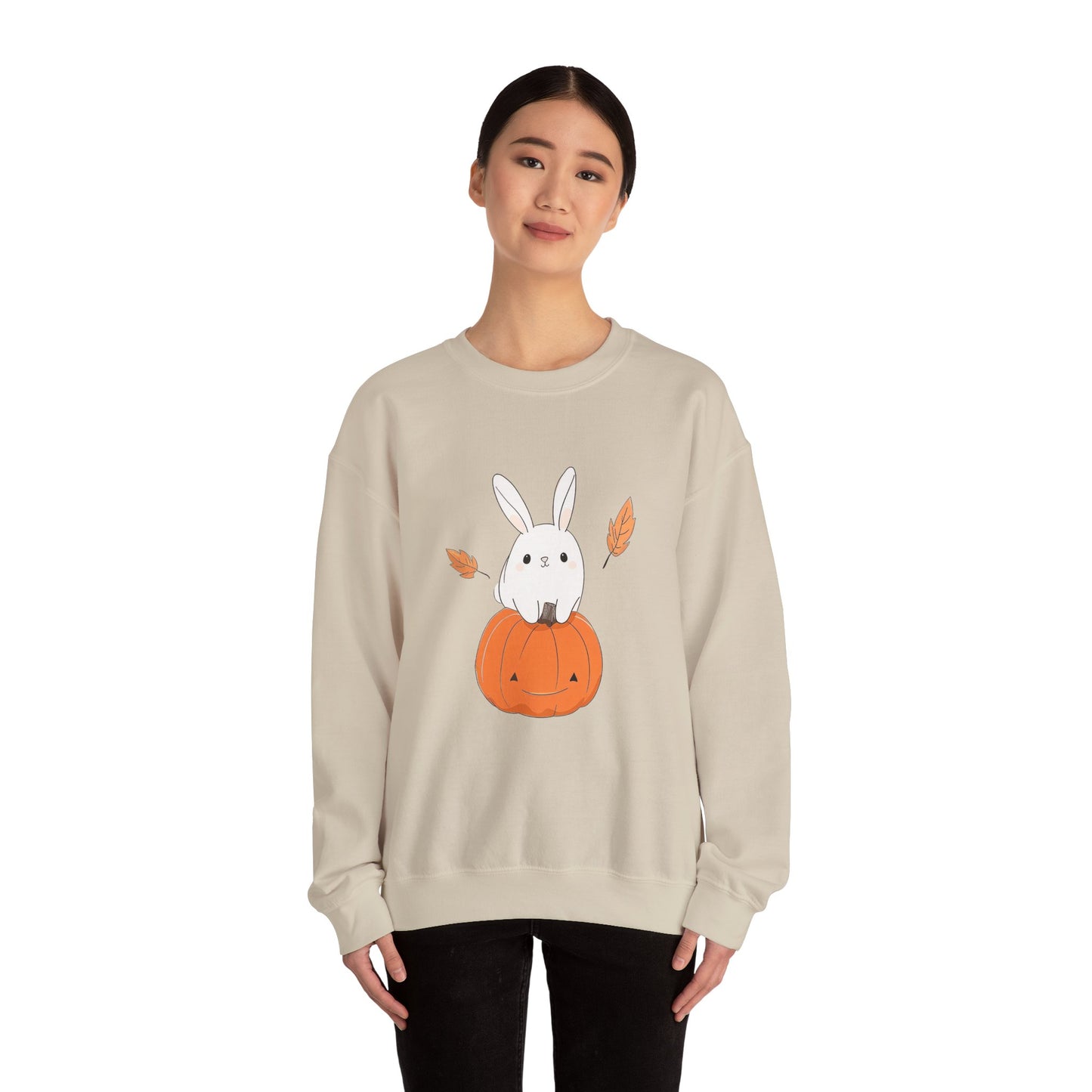 Cute Bunny and Pumpkin Crewneck Sweatshirt - Fall Unisex Pullover