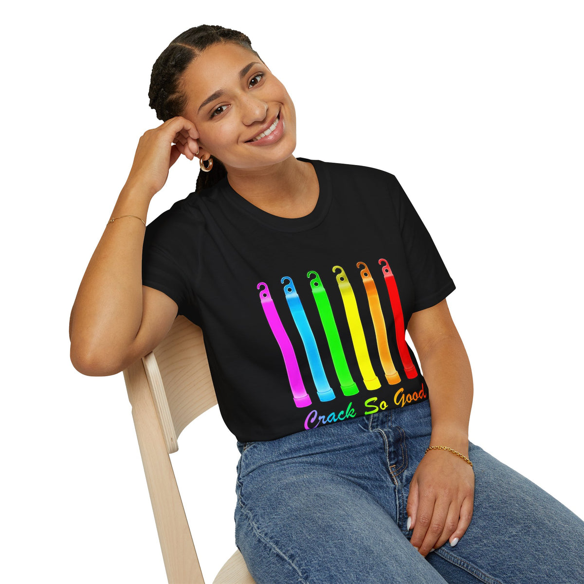 Rainbow Glow Crack Pipe Graphic T-Shirt — 'Crack So Good' Novelty Tee