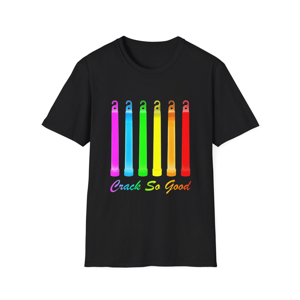 Rainbow Glow Crack Pipe Graphic T-Shirt — 'Crack So Good' Novelty Tee