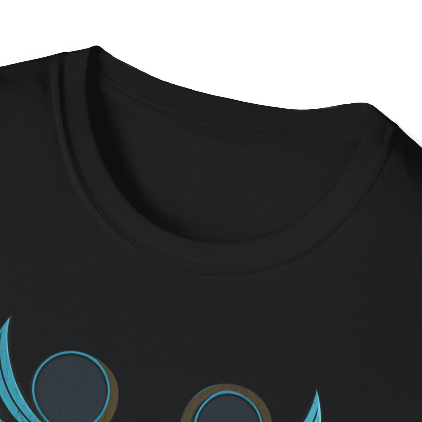 Stylized Blue and Gold Owl Design T-Shirt
