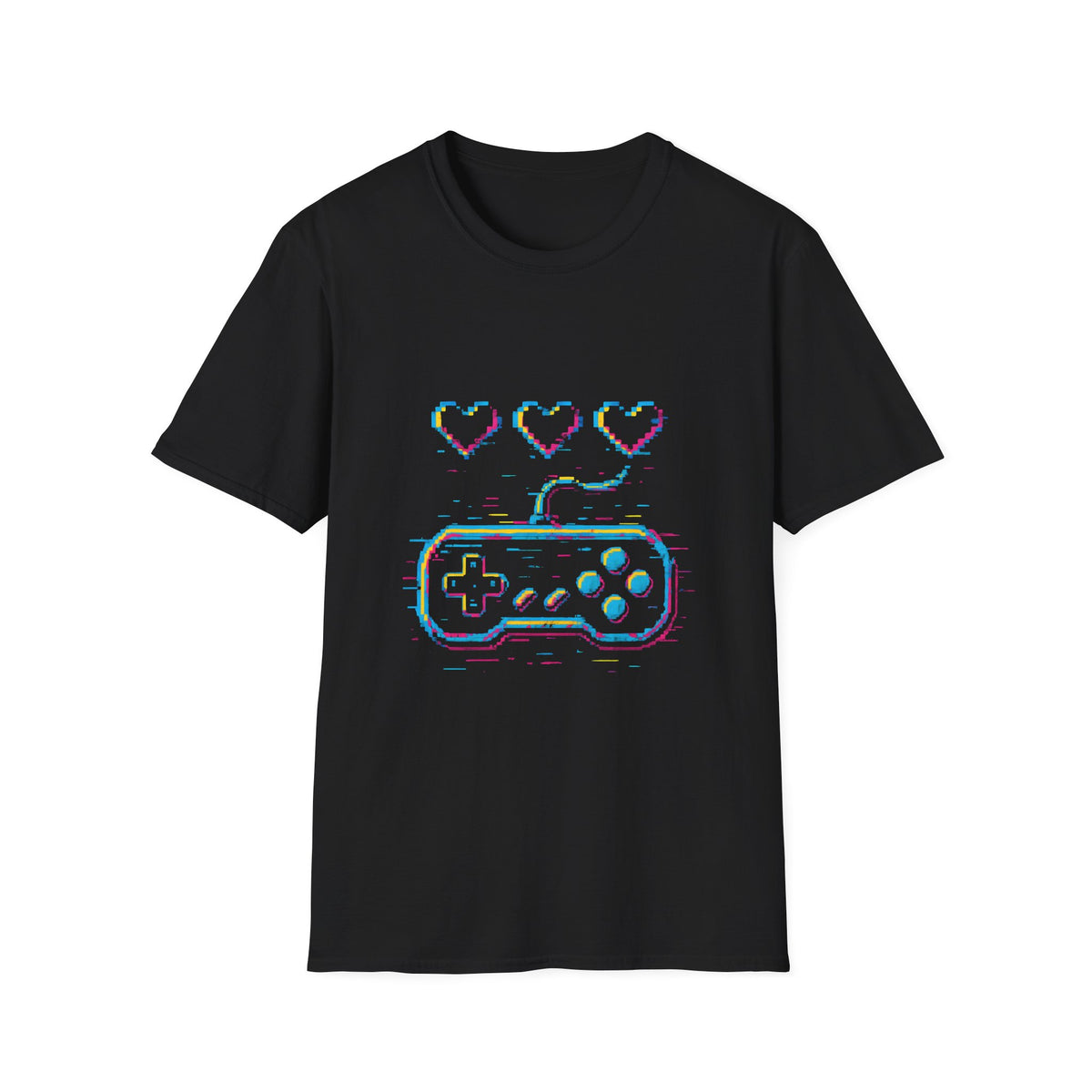 Retro Glitch Video Game Controller T-Shirt – Gamer Love Heart Design