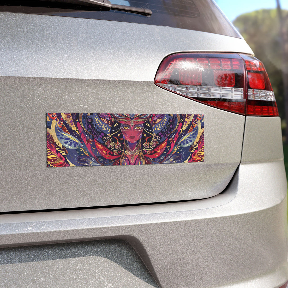 Boho Goddess Car Magnet — Vibrant Mystical Feathered Art